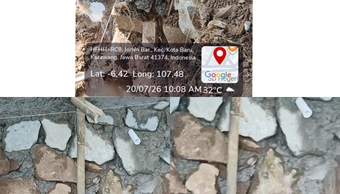 Diduga Ada Penggunaan Batu Bekas, Proyek Drainase di Dusun Rawamas Karawang Disorot, Pengawas PUPR Layangkan Teguran