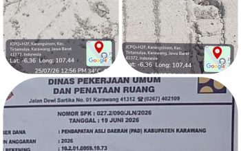 Diduga Berkualitas Buruk, Jalan Cor Pewarengan–Tirtasari di Tirtamulya Baru Selesai Sudah Retak dan Pecah