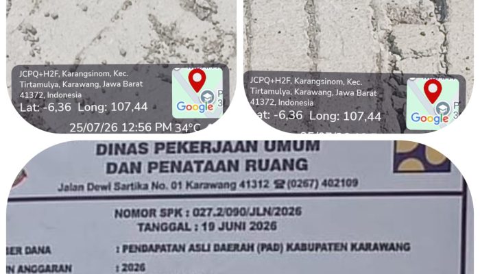 Diduga Berkualitas Buruk, Jalan Cor Pewarengan–Tirtasari di Tirtamulya Baru Selesai Sudah Retak dan Pecah