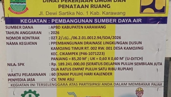 Warga Apresiasi Proyek Normalisasi Drainase U-Ditch di Dusun kamojing timur