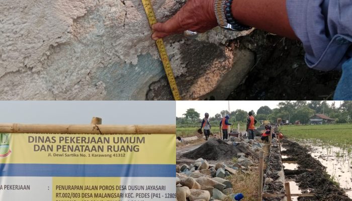 Dugaan Asal-Asalan, Proyek Turap Jalan Poros Desa Malangsari Senilai Rp 188 Juta Disorot.